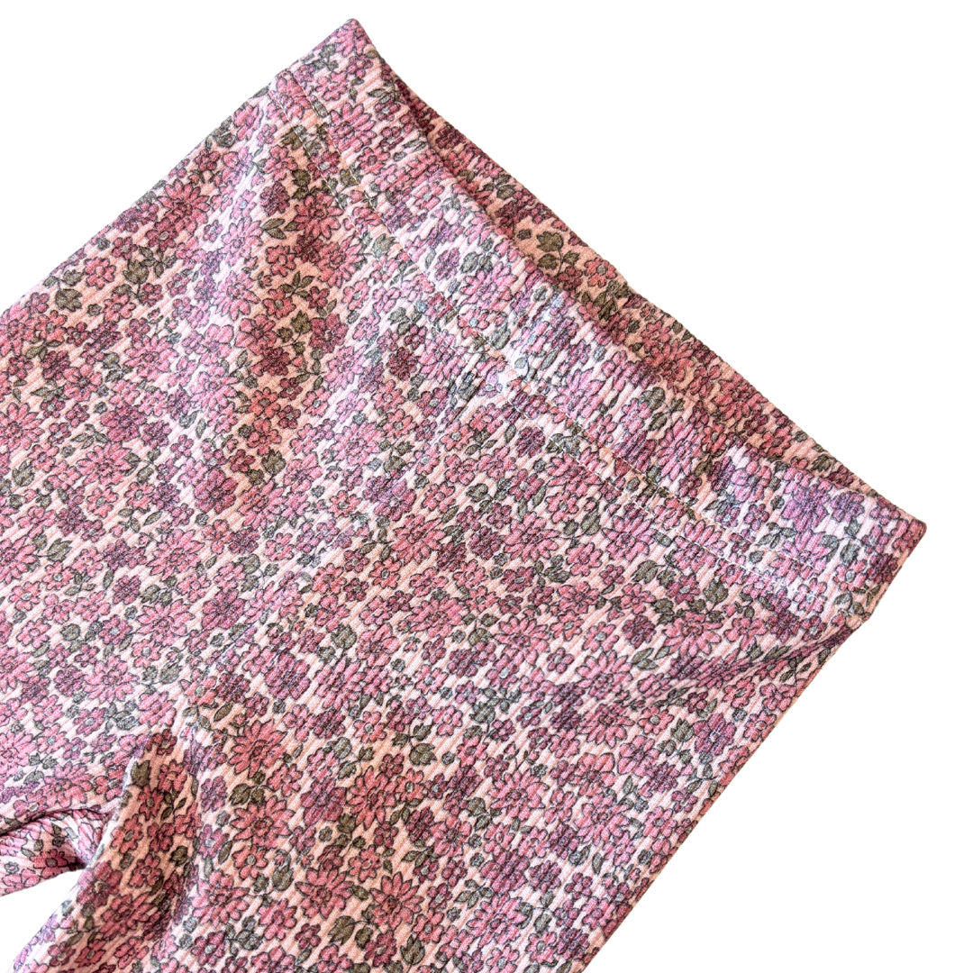 Kids Flared of Legging | Rib paarse bloem