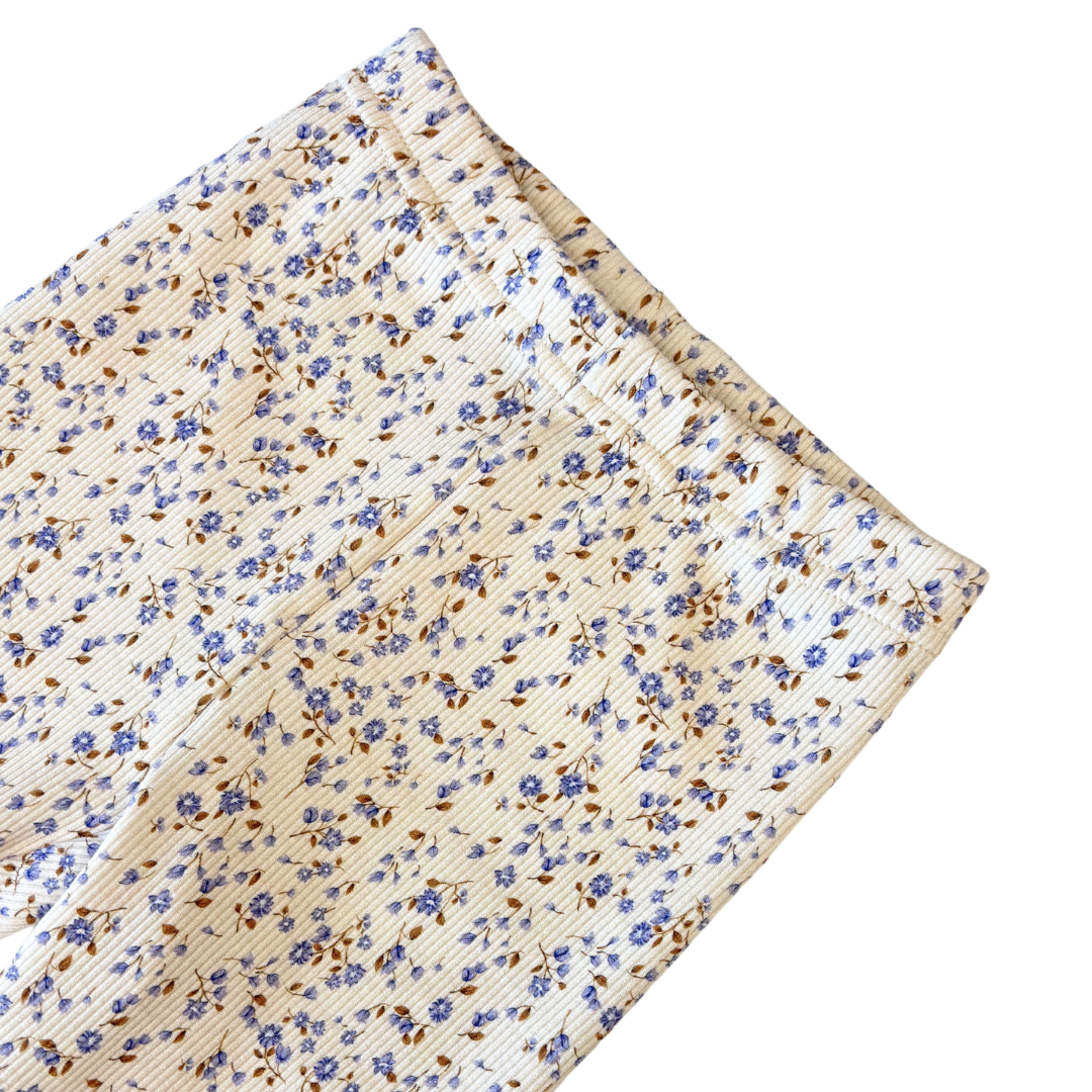 Kids Flared of Legging | Rib Blauwe mini bloem